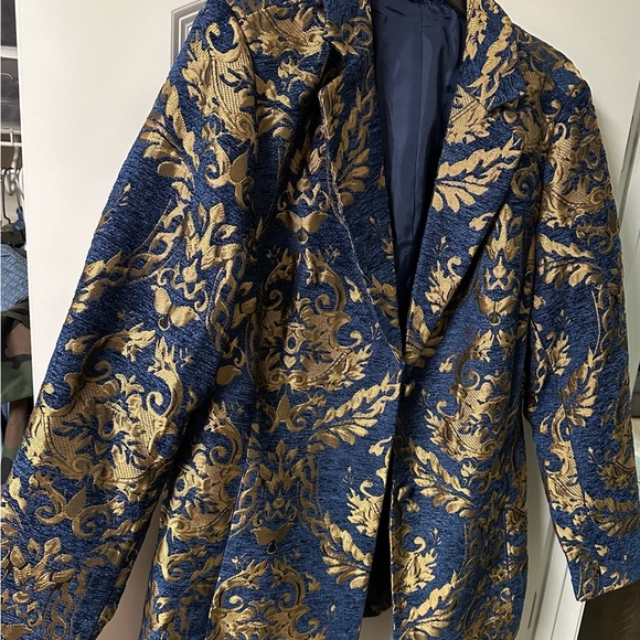 Women jaquard Navy blue paisley print blazer size 16 - Picture 6 of 6